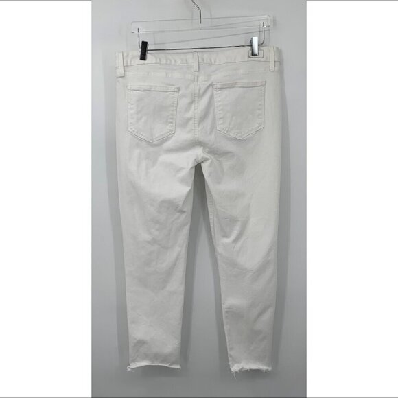 Paige Skyline Ankle peg jeans denim white stretch raw frayed step hem women 32 - Picture 6 of 7